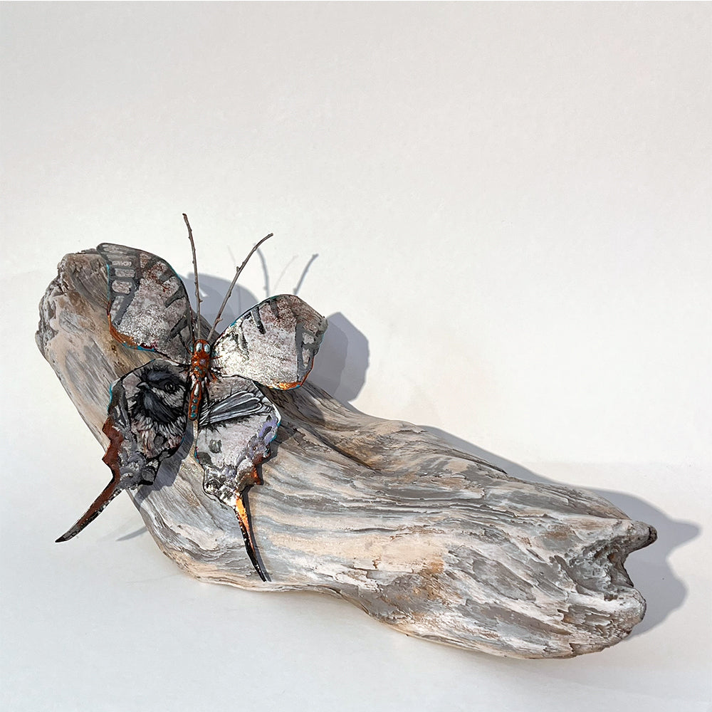 Butterfly Bird Sculpture - Eastern Tiger Swallowtail with Chickadee