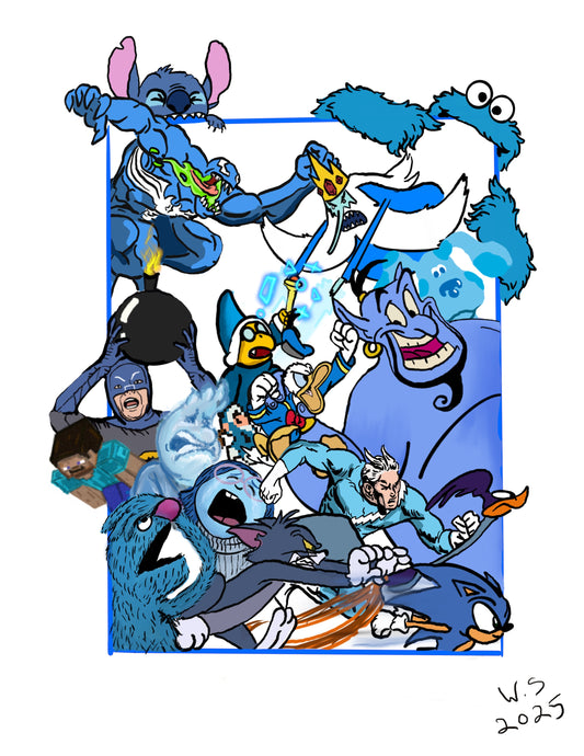Blue Cartoon Art Prints