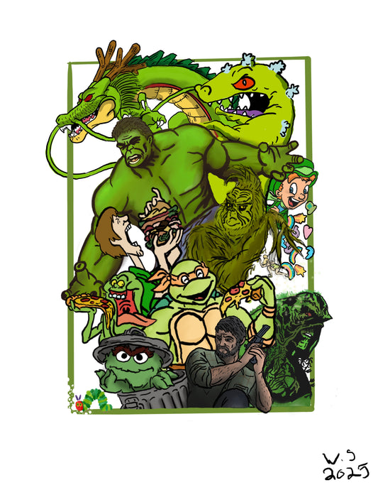Green Cartoon Art Prints